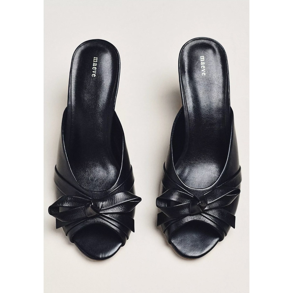 Anthropologie Maeve Bow Peep-Toe Kitten-Heel Mules 7